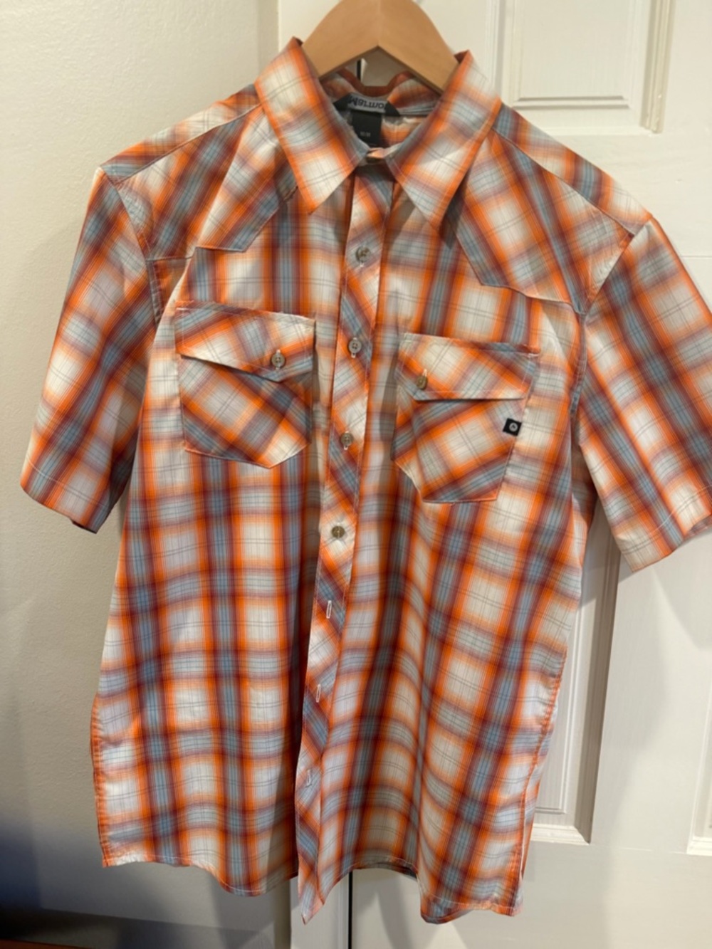 Marmot Orange Plaid Short Sleeve Western Shirt